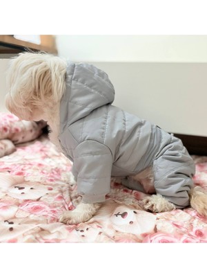 Feyza Design Su Geçirmez Kapüşonlu Köpek Montu, Tulum Model, Şişme Görünümlü, Polar Astarlı