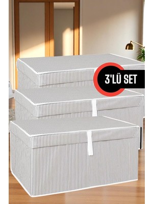 PremiumPort Set Halinde 3 Adet Büyük Kapaklı Hurç, 60X40X30 Cm, Saklama Kolaylığı Sağlar