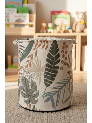 PremiumPort Yaprak Desenli Katlanabilir Çamaşır ve Oyuncak Saklama Sepeti 37X40