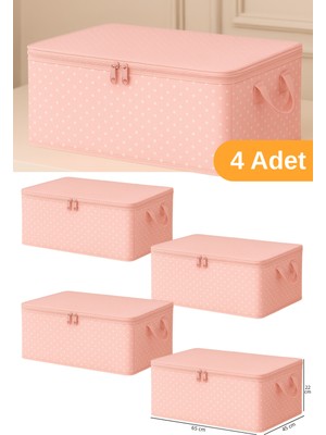 PremiumPort 4'lü Pembe Puantiyeli Büyük Boy Baza Altı ve Çekyat Tipi Hurç