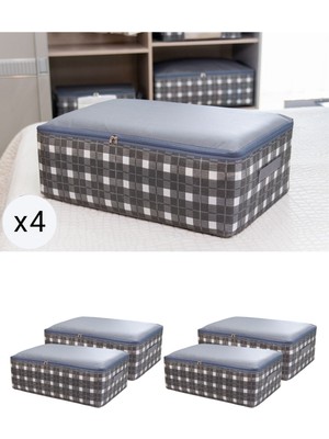 PremiumPort 4'lü Büyük Boy Gri Kare Desenli Ekose Yastık ve Yorgan Seti 60X40X20 cm