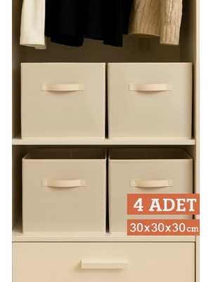 PremiumPort 4’lü Katlanabilir Kumaş Saklama Kutusu 30X30X30 Cm, Çok Amaçlı Organizatör