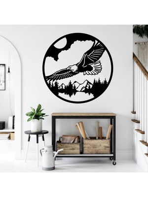 Sscnc Kartal ve Doğa Temalı Yuvarlak Mdf Duvar Dekoru – Siyah