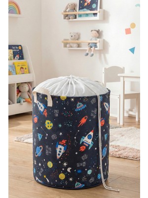 PremiumPort Katlanabilir Uzay Temalı Fileli Çamaşır ve Oyuncak Sepeti 32X40