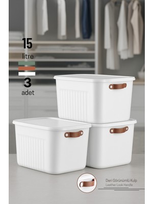 PremiumPort Pratik Büyük Boy 3'lü Dekoratif Saklama ve Düzenleme Kutuları