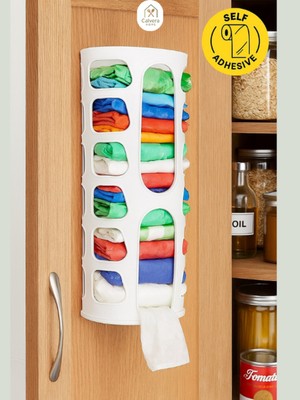 PremiumPort Pratik Poşet Saklama ve Düzenleme Kutusu, Yapışkanlı ve Askı Aparatıyla