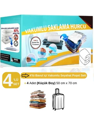 PremiumPort 4'lü Vakumlu Saklama Poşet Seti, Bavul Içi ve Hurutlu Torba
