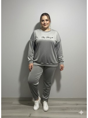 Mavera Büyük Beden Kadife Baskılı Pijama Takımı