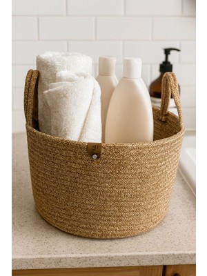 PremiumPort Çok Amaçlı Hasır Sepet, Banyo ve Dekor Için Şık 26X20 cm