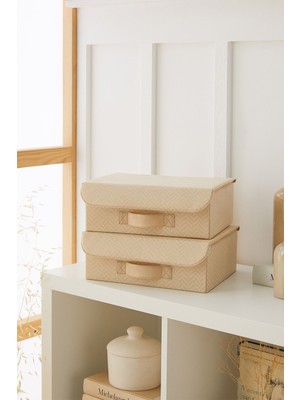 PremiumPort Bej Kapaklı Dolap Çekmece Içi Takı ve Saklama Kutusu, 30X23X11 cm