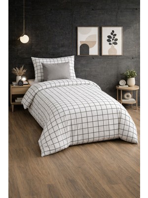 UYGURİYE Tek Kişilik Nevresim Takımı Yorgan Kılıfı %70 Pamuk Geometrik Desen+ Lastikli Çarşaf+ Yastık Kılıfı