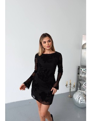Kechi Woman Tül Kabartmalı Astarlı Mini Elbise
