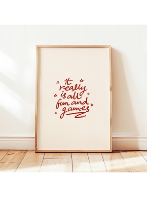 Ninastore "her Şey Eğlence ve Oyun" Baskılı Kırmızı Retro Tipografi Poster, Nötr Minimalist Duvar Dekoru, Çerç