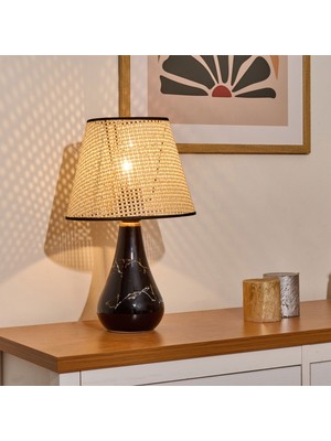 Matmel Luce Konik Seramik Abajur - Siyah / Krem - 37X20X20 cm