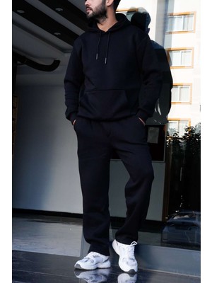 EYDAMOON Erkek 2li Takım Pamuklu&yünlü Kapüşonlu Kanguru Cepli Yumuşacık Eşofman Takımı