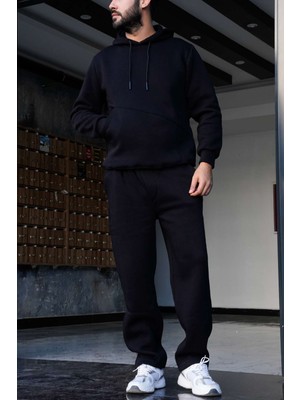 EYDAMOON 2li Takım Pamuklu&yünlü Yandan Cepli Kapüşonlu Yumuşacık Eşofman Takımı