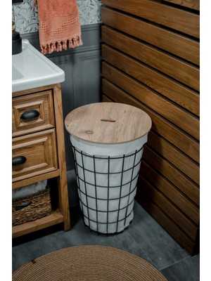 PremiumPort Kumaşlı Çok Amaçlı Dekoratif Metal Çamaşır Sepeti, Portatif Saklama Ünitesi