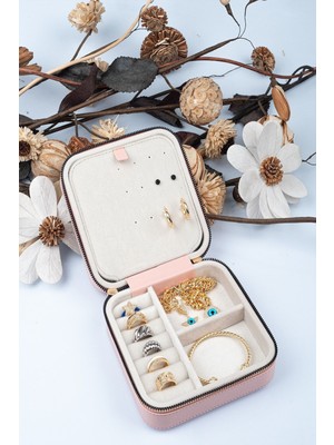 PremiumPort Şeker Pudra Renkli Orta Boy Takı ve Mücevher Kutusu, Ahşap ve Deri Tasarım