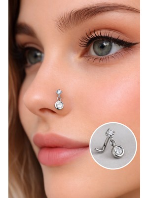 Sacce Scarves & Accessories 316 L Çelik Zirkon Tektaş Sallantılı Çelik Hızma