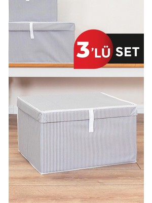 PremiumPort Gri Çizgili Çok Amaçlı Maxi Kutu Seti, Pratik ve Şık Saklama Çözümü