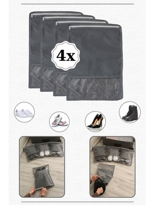 PremiumPort 4'lü Ayakkabı Saklama Çantası, Pencereli ve Fermuarlı, Pratik Kullanım