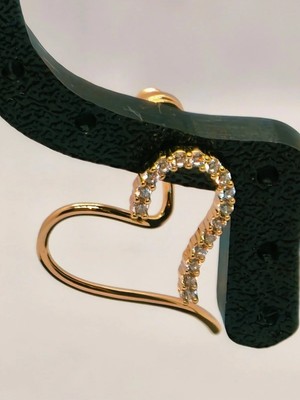 Art3 14 Ayar Altın Kaplama Zirkon Taşlı Modern Kalp Küpe (Kararmaz Vip Seri)