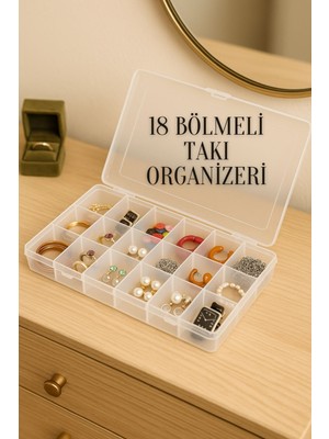 PremiumPort 18 Bölmeli Takı Kutusu, Boncuk ve Küpe Organizeri, Yüzük Saklama Kutusu