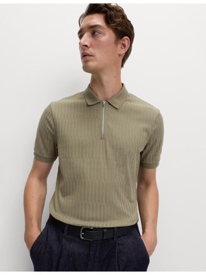 Marks & Spencer Cotton Rich Jakarlı Fermuarlı Polo Yaka Tişört