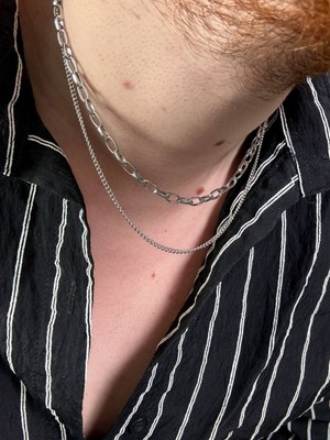 Arvens Erkek Ikili Zincir Kolye Renk Atmaz Kararmaz Paslanmaz Çelik Kombinlenebilir Çelik Kolye