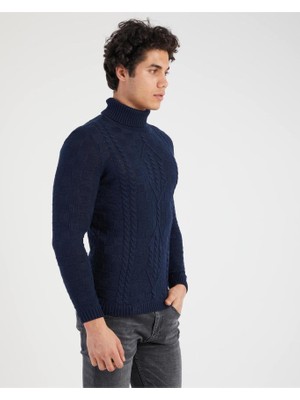 Elku Moda Slim Fit Erkek Kazak Desenli Örme Boğazlı Kazak Slimfit Balıkçı Yaka Triko