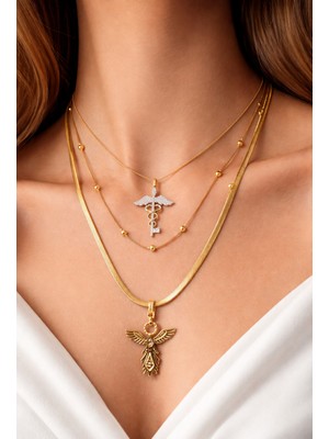 Çelik Gold Kadın Melek 3'lü Kolye