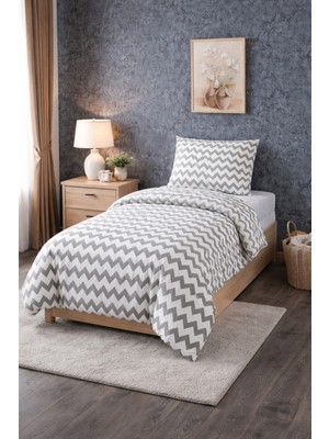 UYGURİYE Tek Kişilik Nevresim Takımı Yorgan Kılıfı %70 Pamuk Geometrik Desen+ Lastikli Çarşaf+ Yastık Kılıfı