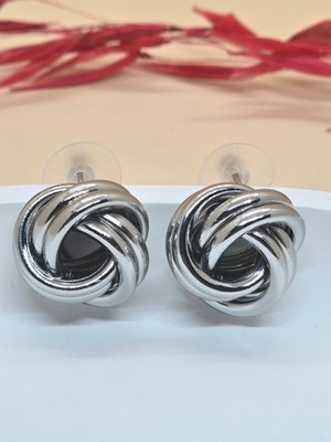 Silver Renk Halka Detaylı Top Küpe