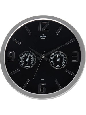 Braventa Collection 705-BK Termometre ve Baramotre Özellikli Kabartma Rakamlı Ev ve Ofis Duvar Saati, 38CM