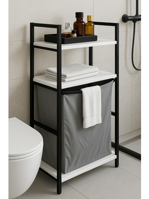 PremiumPort Çamaşır Sepeti, 2 Raflı, Banyo Düzenleyici, Kirli Sepeti, Pratik ve Şık