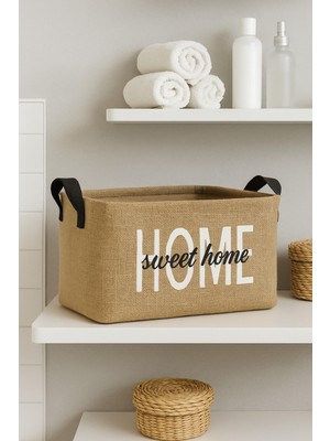 PremiumPort Baskılı Jüt Çamaşır Sepeti, Oyuncak ve Kirli Sepeti 30X22X18CM