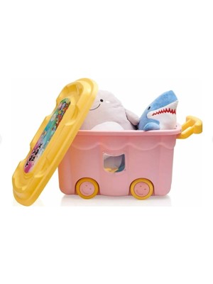 PremiumPort Renkli Kapaklı Saklama Kutusu, 50 Lt, Çocuklar Için Eğlenceli Düzenleyici