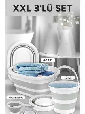 PremiumPort Large 3-Piece Foldable Laundry Basket And Water Buckets Set