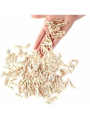 PremiumPort 100 Adet Mini Ahşap Dekoratif Mandal, Fotoğraf ve Süsleme Için Set