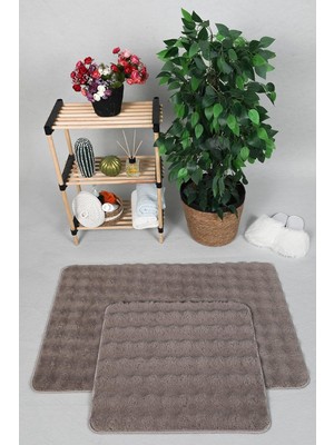 Braventa Collection My Evilla Modern Bubble Yıkanabilir Kaymaz Peluş Banyo Paspası Halısı 2'li Klozet Takımı 50X80-50X40