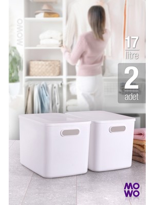 PremiumPort Şık Beyaz Retro 2’li 17 Lt Kapaklı Saklama ve Organizer Kutusu