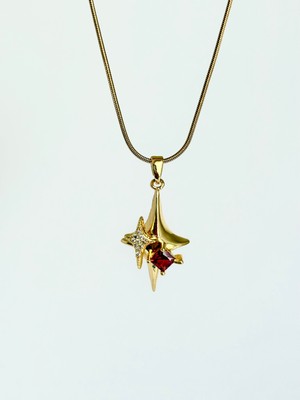 İfeelfree Bordo Taşlı Kuzey Yıldızı Çelik Kolye