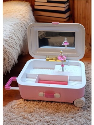 PremiumPort Renkli Müzikli Bavul Takı Saklama Kutusu, Şık ve Kullanışlı Tasarım