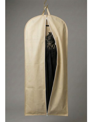 Farilas Global Krem Çift Kulplu Kalın Diş Fermuarlı Uzun Abiye Elbise Koruma ve Saklama Kılıfı 160 x 60 cm