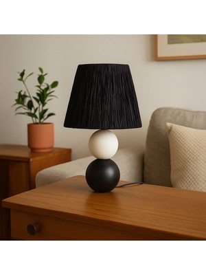 Matmel Light Vestri Seramik Abajur - Siyah / Beyaz - 40X40X25 cm