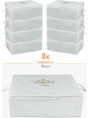 PremiumPort 8'li Beyaz Baza Altı Saklama Hurcu, Pratik ve Şık Düzenleme Seti