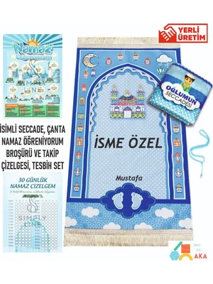 Simply Line Isimli Çantalı Erkek Kız Çocuk Seccadesi Namaz Öğretici Broşür, Takip Çizelgesi ve Tesbih Seti