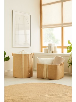 PremiumPort 2'li Jüt Çamaşır ve Oyuncak Saklama Sepeti, Katlanabilir Organizer