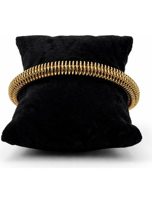 Pangu Spiral Bükmeli Altın Renk Çelik Lastikli Bilezik