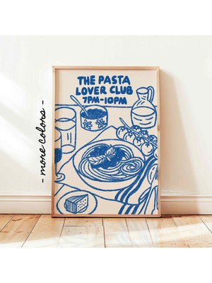 Ninastore Makarna Severler Kulübü Retro Baskılı Mavi Natürmort Yemek Posteri, Vintage Mutfak Duvar Dekoru, Çer